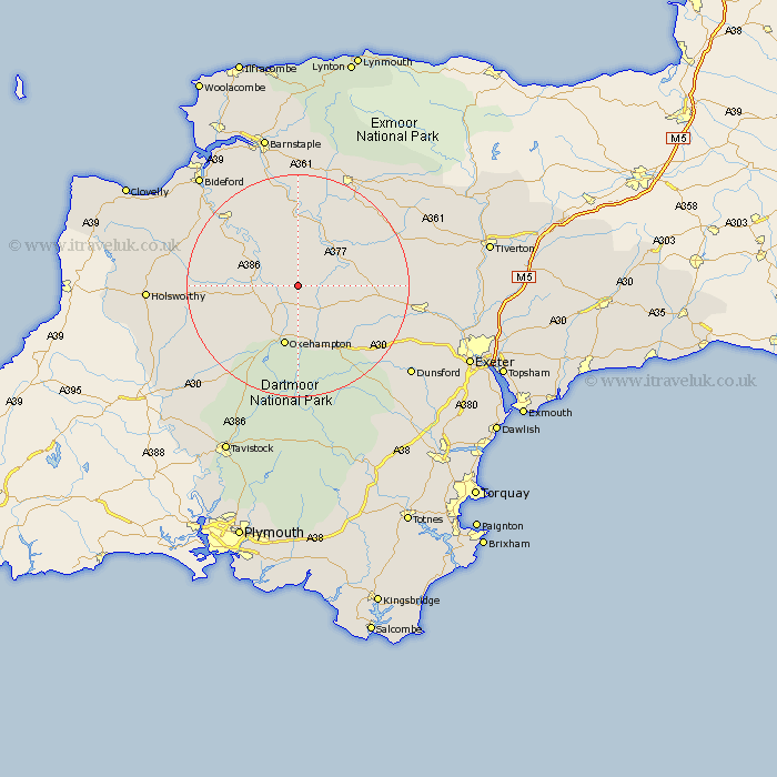 Broadwoodkelly Devon Map